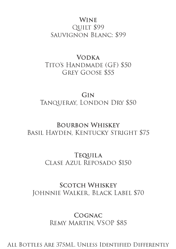 In-Room Mini Bar Menu
